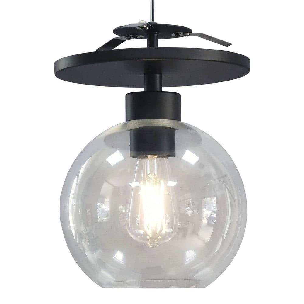 - Semi Flush Conversion Kit - Matte Black with Clear Glass Globe Shade - for Low & Tall Ceilings - Recessed Light Conversion Kit for E26 Recessed Mounted Cans