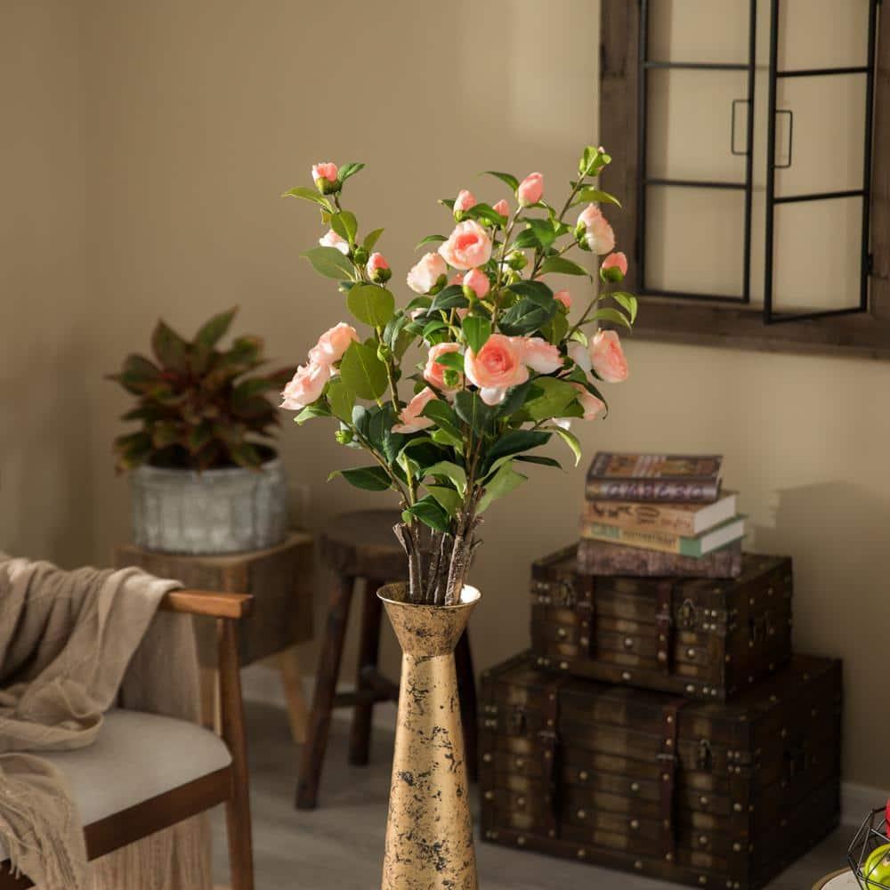 Brushed Paint Unique Straight Design Metal Decorative Floor Vase Flower Holder for Entryway, Living Room, or Dining