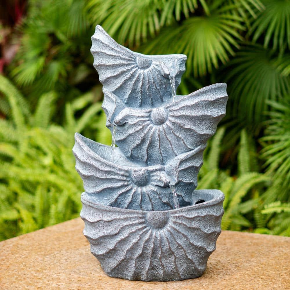 21.5 in. Blue Polyresin Nautilus Shell 4-Tier Water Fountain with Light