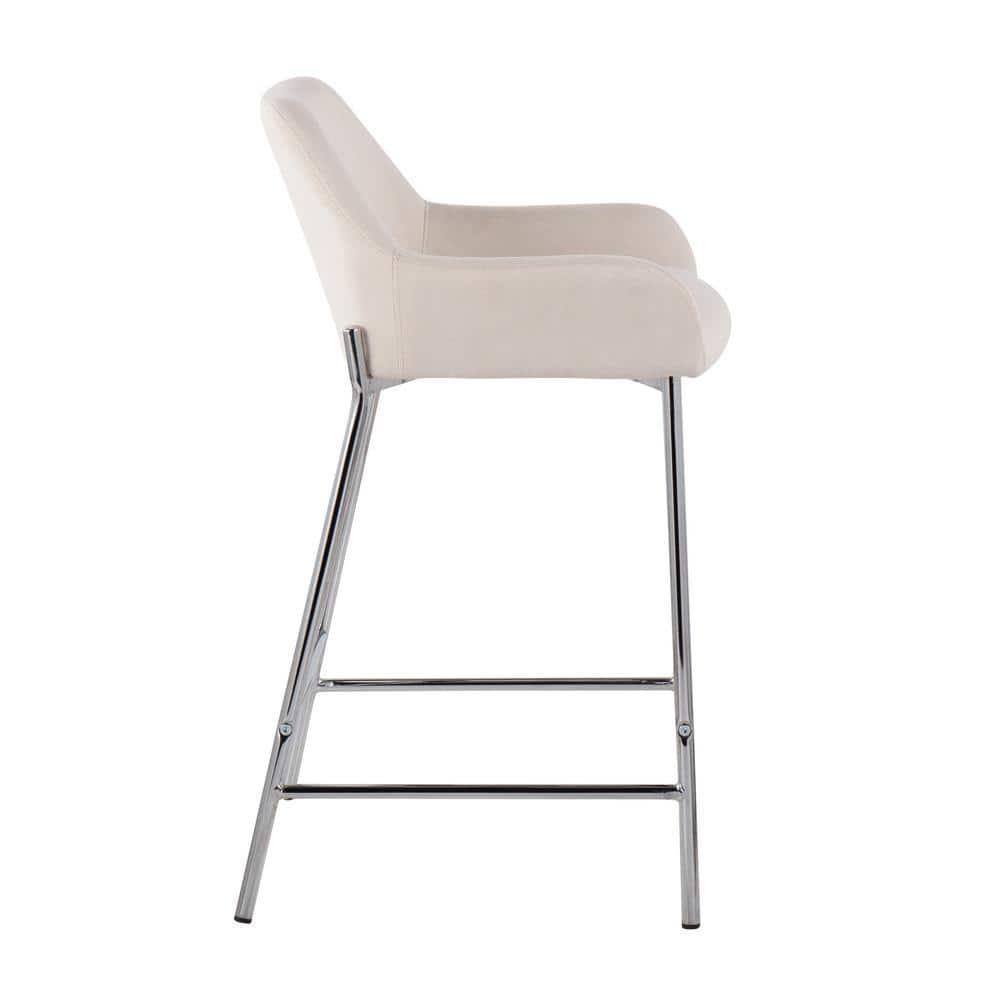 Set of 2 Daniella Metal/Polyester Counter Height Barstools Chrome/Cream - LumiSource: Padded, Steel Legs, Fixed Height