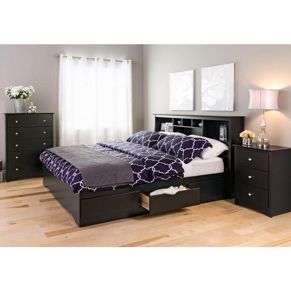 Prepac Sonoma 3 Drawer Nightstand - Black : Wood Composite Bedside Table, Rectangle Shape, Spot Clean