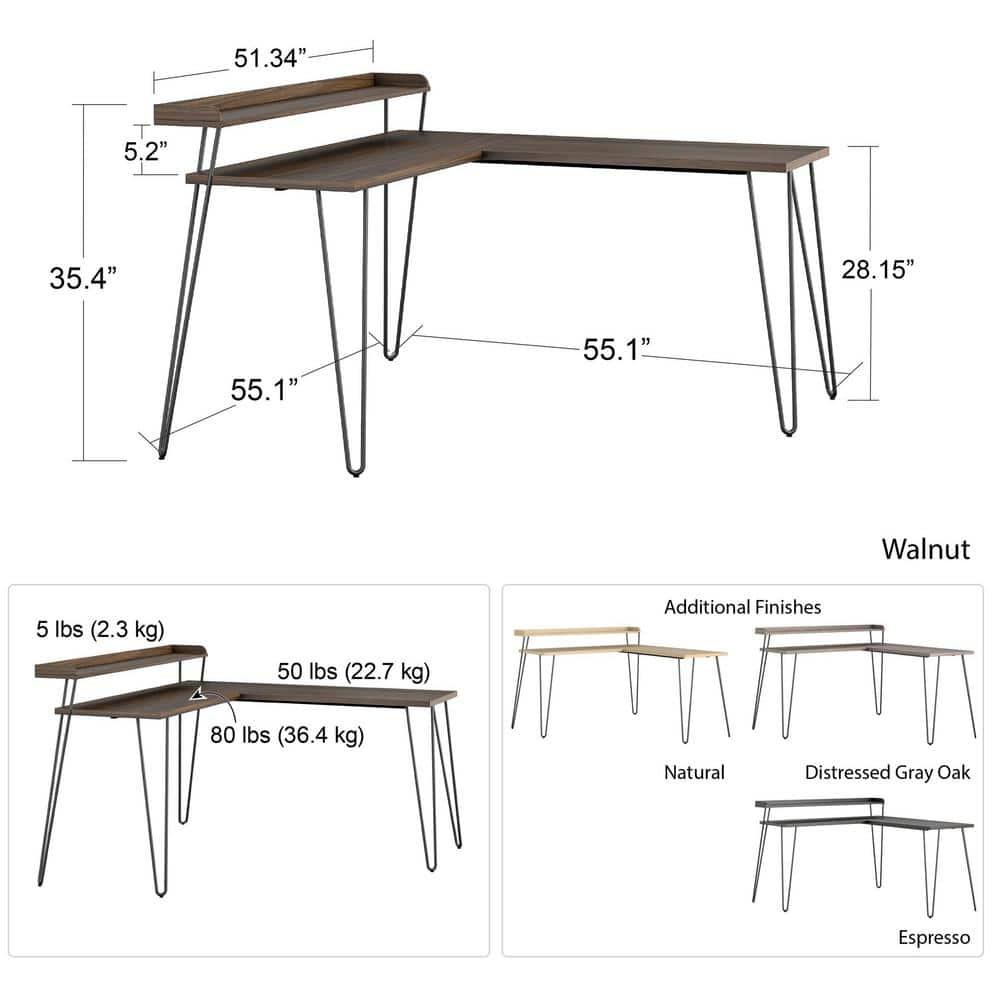 Shanewood 55.1 in. L-Shape Black Oak Computer Desk with Riser