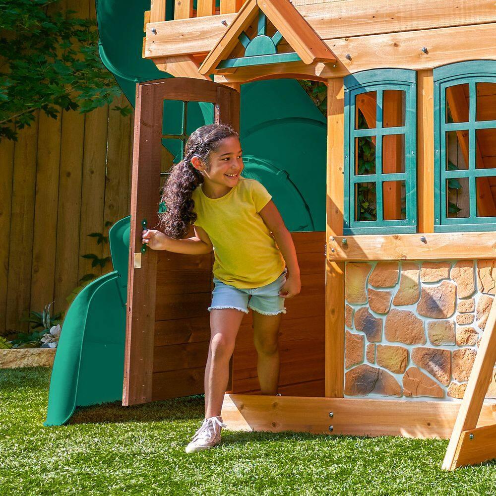 KidKraft KidKraft Boulder Station Wooden Swing Set / Playset with Tube Slide