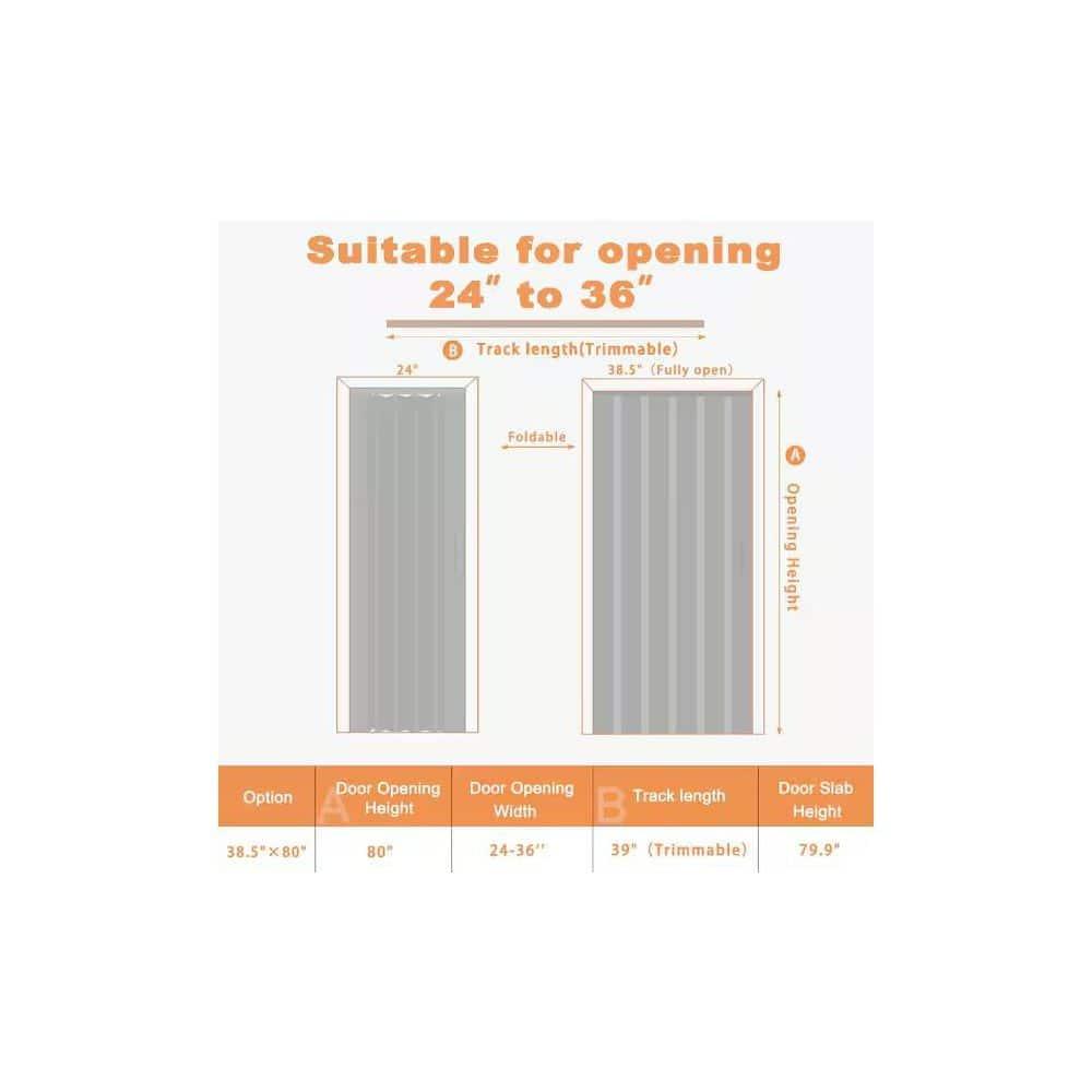 Upgrade Dual Layer Vinyl Accordion Door with Handles and Magnetic Door Lock, 4-Lite Frosted Acrylic Glass, White