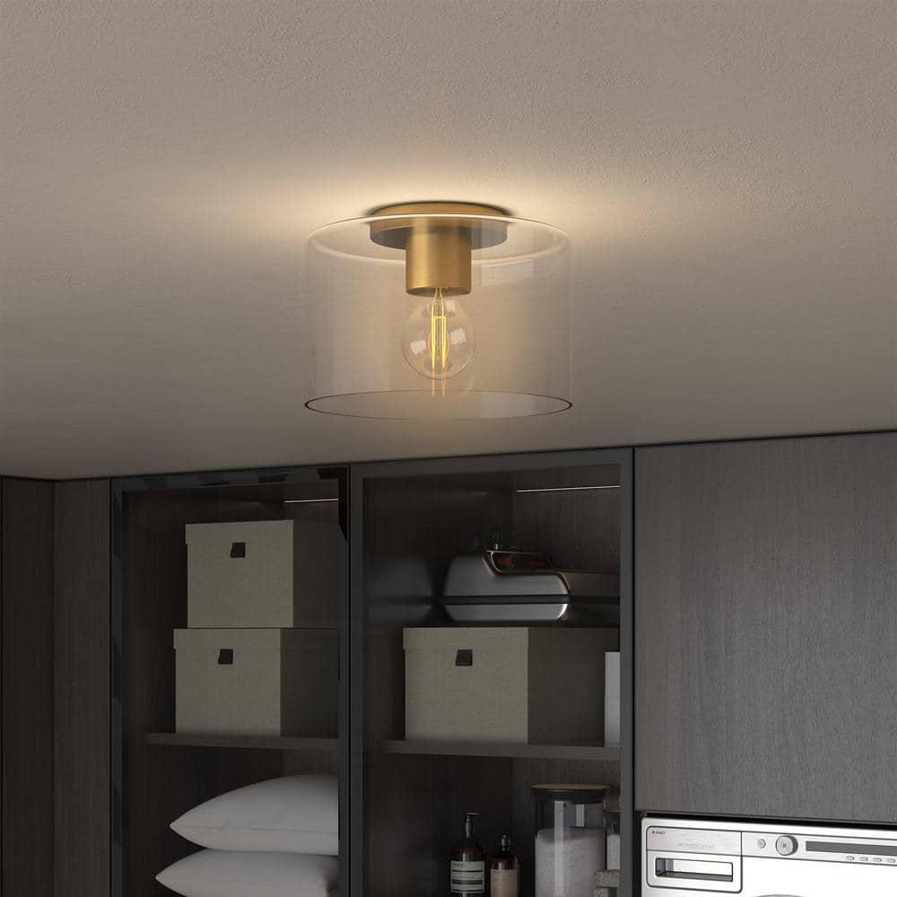 Evelyn&Zoe 10" Brass Finish Metal/Glass Semi Flush Mount