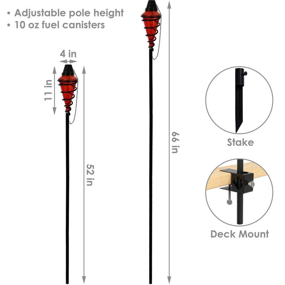 Sunnydaze Outdoor Adjustable Height Glass and Metal Swirl Patio and Lawn Torch Set - Red - 2pk