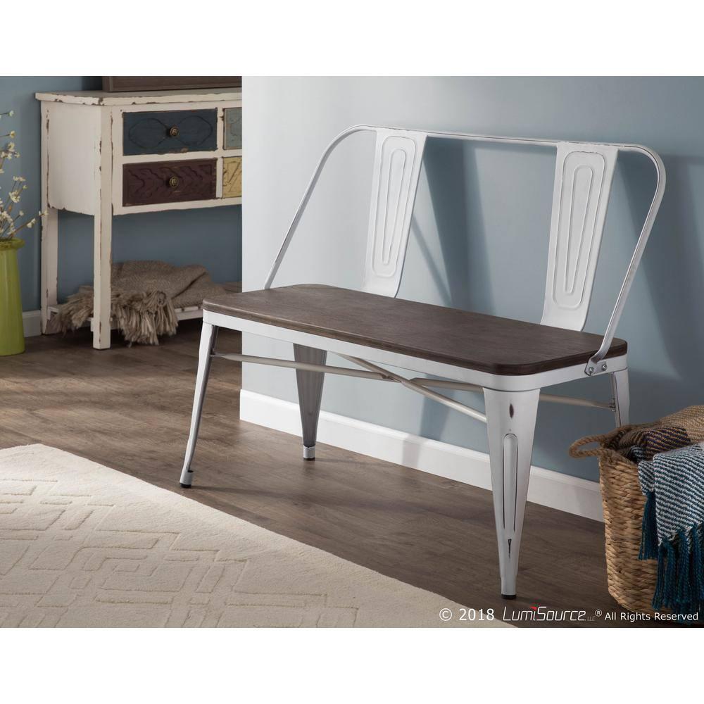 Oregon Industrial Farmhouse Dining/Entryway Bench - Vintage White Metal/Expresso Bamboo - Lumisource