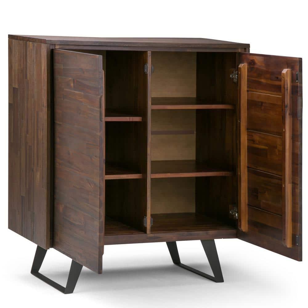 Distressed Charcoal Brown Acacia Wood Office Storage Cabinet