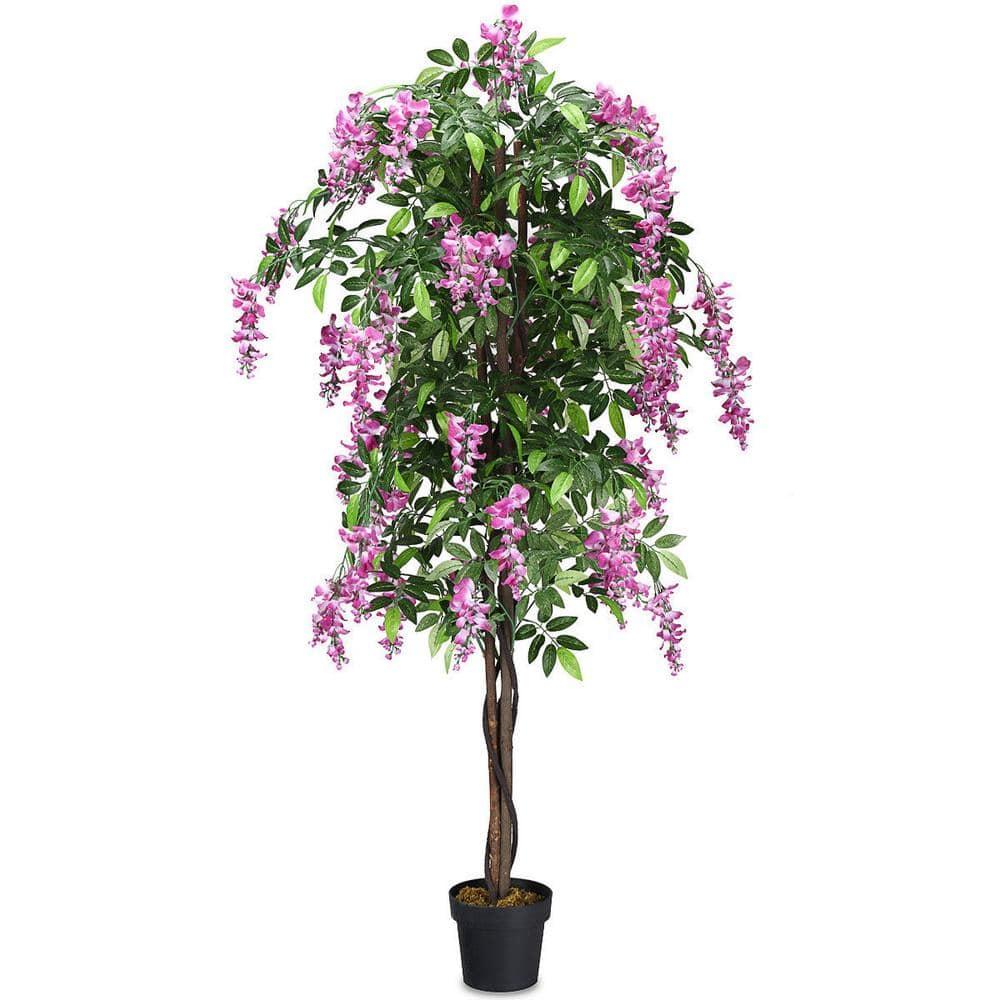 Primrue 6FT Artificial Wisteria Trees, Fake Wisteria Trees in Nursery Planters, Green Simulated Floor Plants, Indoor and Outdoor Decorations
