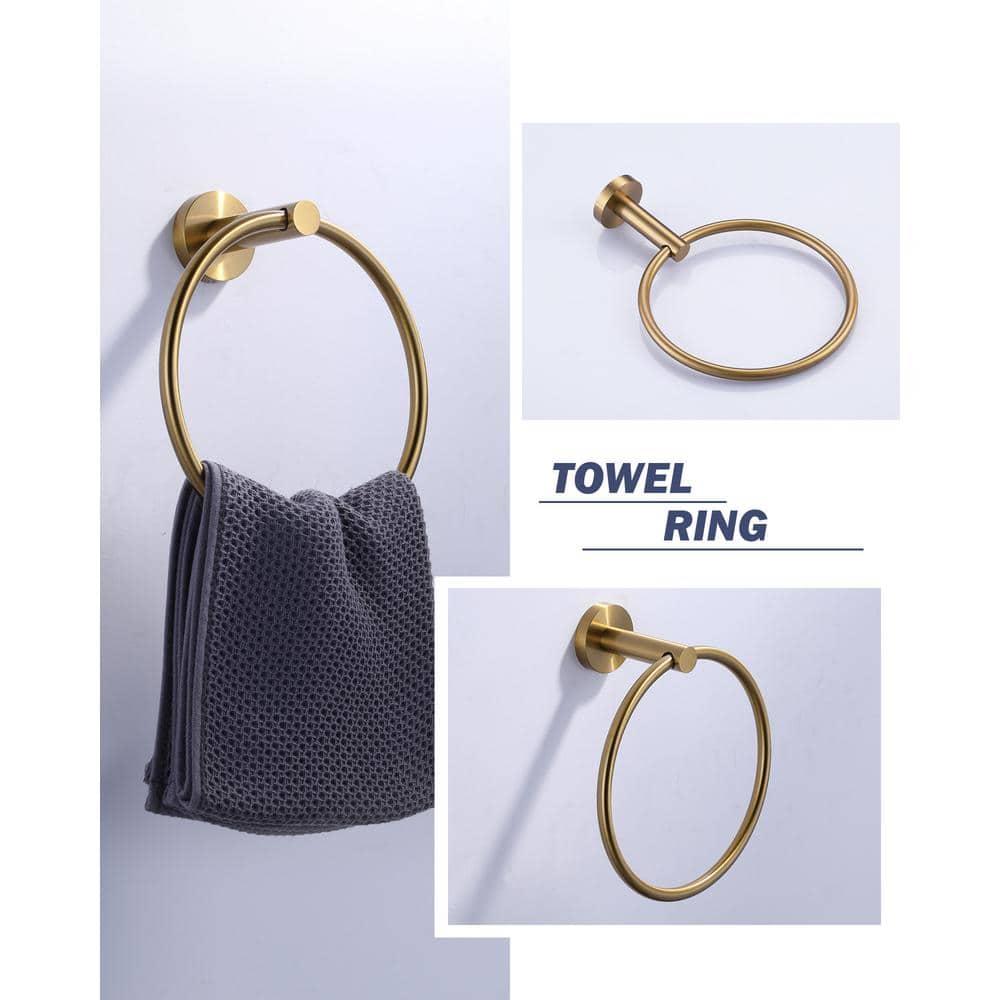 Bathroom Towel Holder Set, 6 Pieces Brushed Gold Towel Bar Bathroom Hardware Accessories Set, SUS304 Stainless Steel Towel Rack Towel Ring Toilet Paper Holder Set Wall Mounted