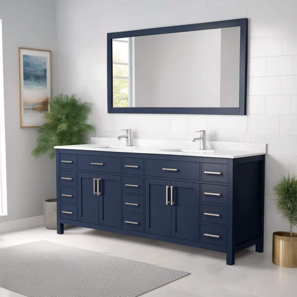 Wyndham Collection Beckett 84" Freestanding Double Bathroom Vanity with Cultured Marble Top