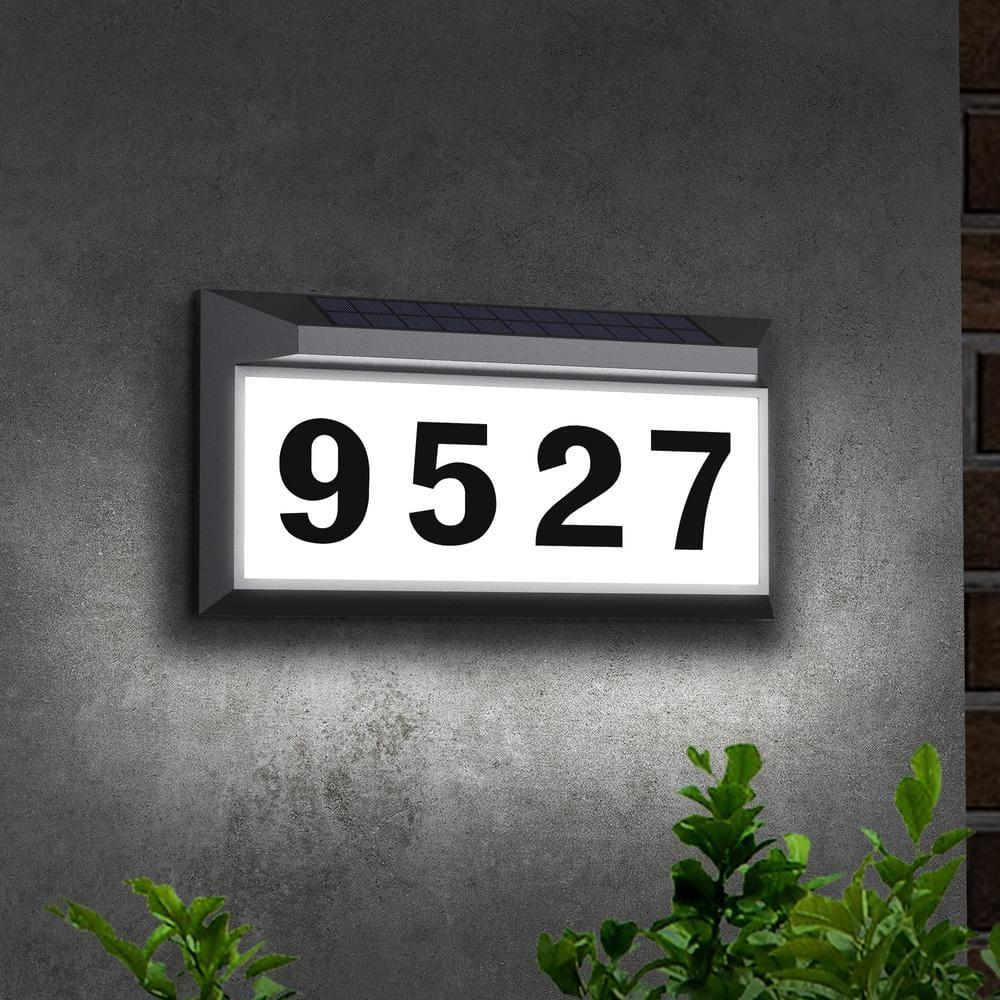 Solar Address Sign, Lighted Address Numbers Outdoor Waterproof, Illuminated LED Address Plaque, House Numbers for Outside, Grey