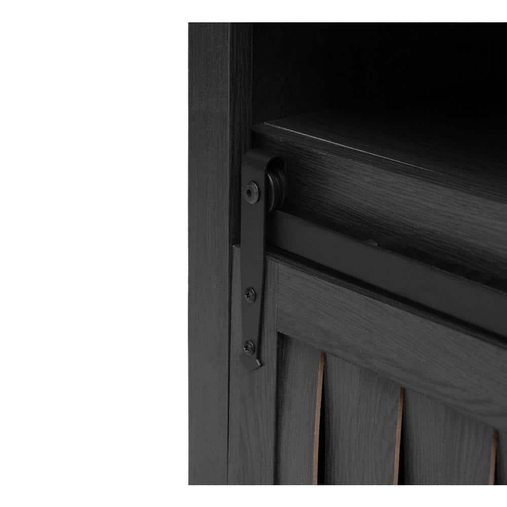 58 in. TV Stand for TVs up to 65 in. With 23 in. Embedded Electric Fireplace and Sliding Barn Door in Dark Gray