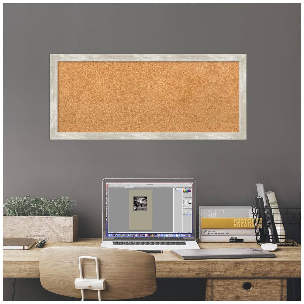 Amanti Art Natural Cork Board Framed Crackled Metallic Narrow Bulletin Board 32 in. x 14 in.