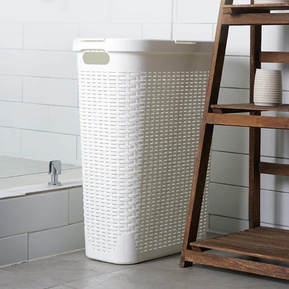 Mind Reader Mind Reader 40L Slim Laundry Hamper, Clothes Basket, Lid, Wicker Design, Plastic