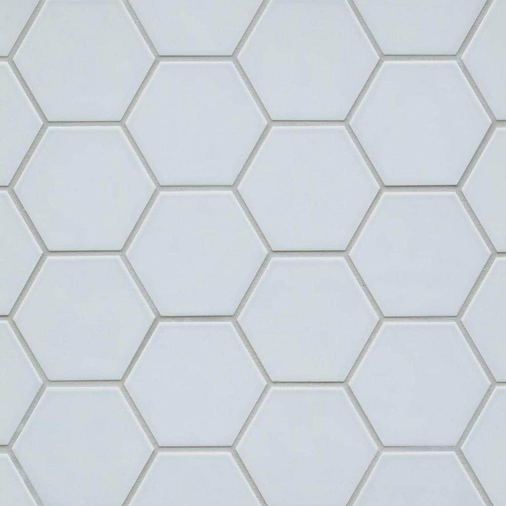 Bedrosians Hedron Gloss Ceramic Hexagon Tile 4" x 5", Sky Blue (50-Pack, 5.38 SF)