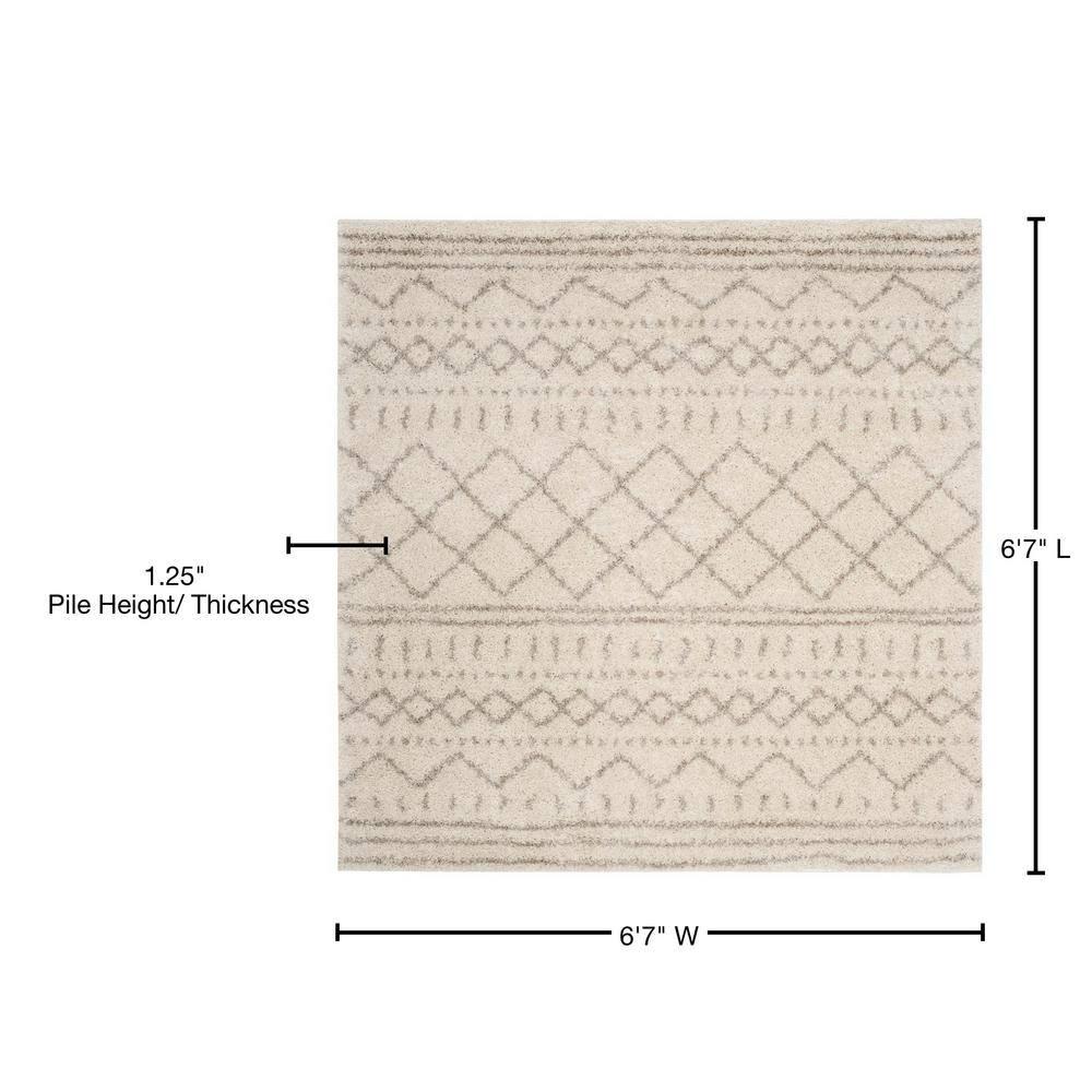Arizona Shag ASG741 Power Loomed Indoor Area Rug - Ivory/Beige - 6'7"x6'7" - Safavieh