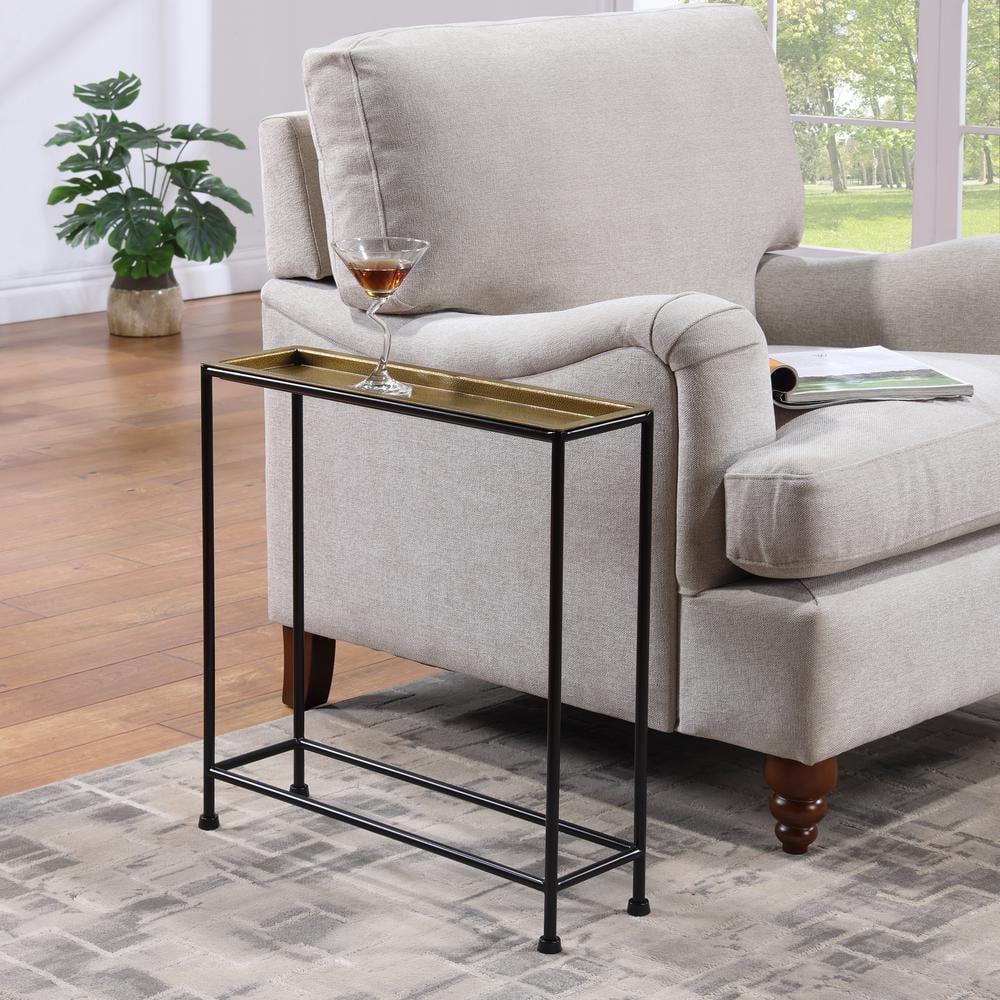 Comfort Pointe Tivoli Side Table Brass/Antique Bronze: Removable Tray, No Assembly, Metal Frame