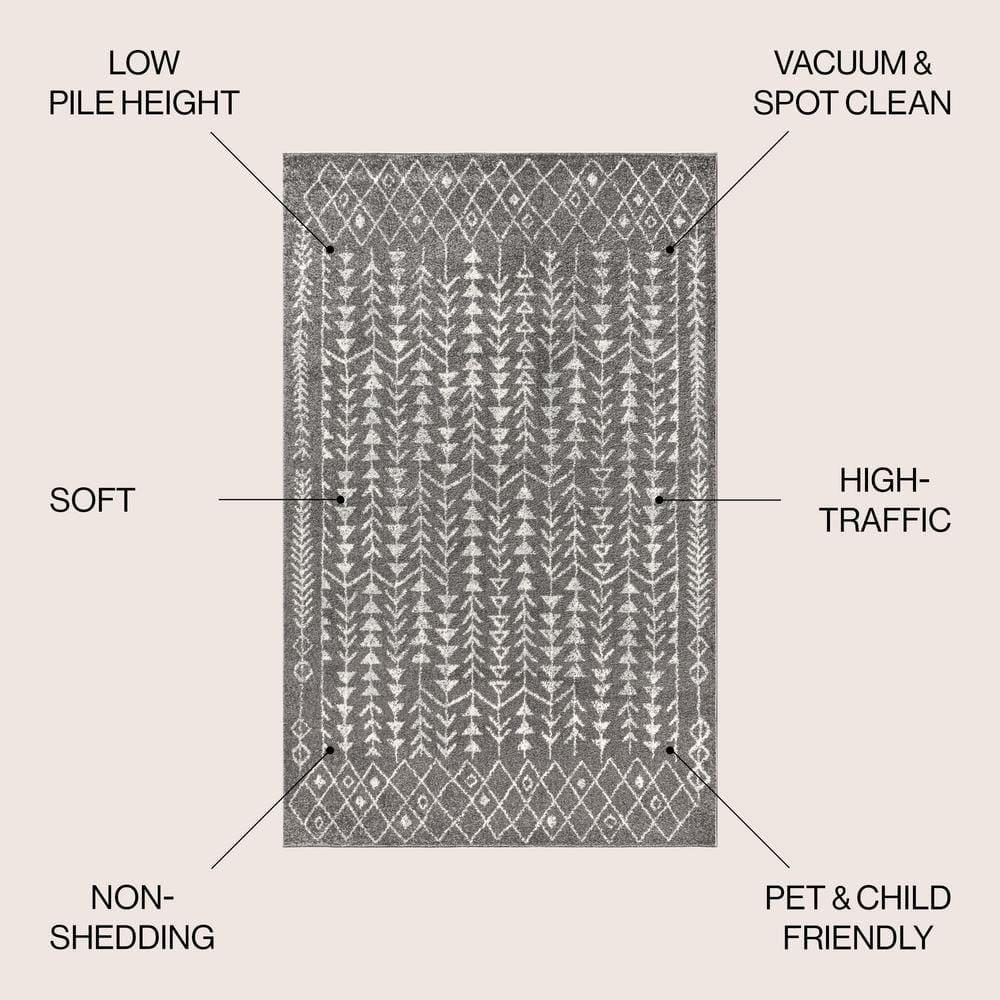8'x10' Ziri Moroccan Geometric Area Rug, Grey/Cream - JONATHAN Y