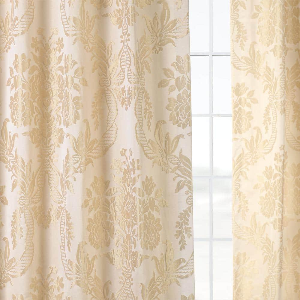 HPD Half Price Drapes Designer Damask Curtains for Room Decoration 108 Inches Long Faux Silk Room Darkening Curtains (1 Panel), 50W x 108L, Magdelena Champaign/Beige