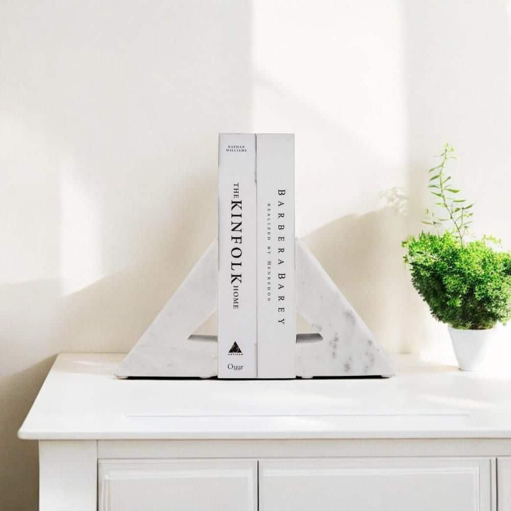 Sagebrook Home Marble, Set of 2 6"h Right Triangle Bookends, White