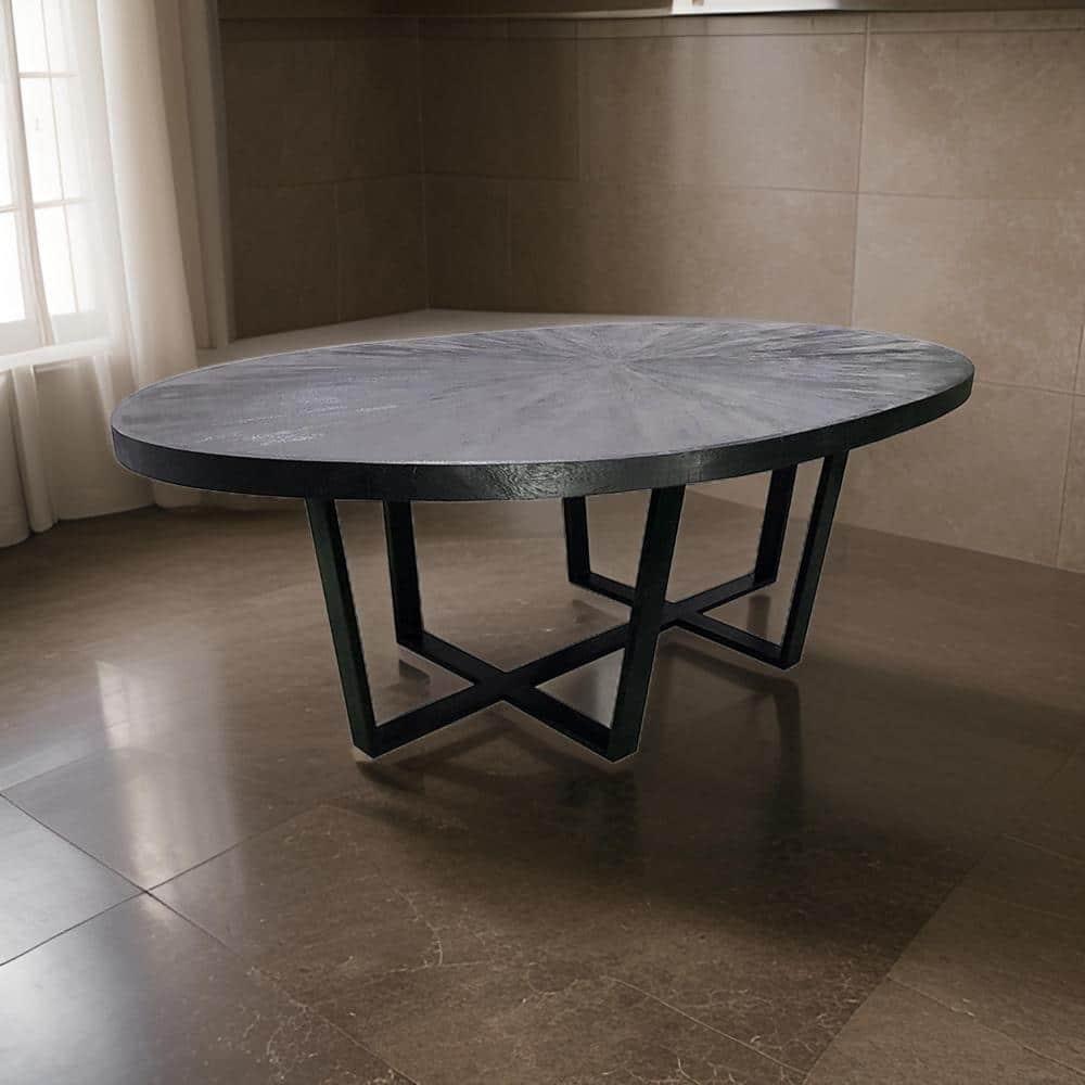 Benjara BM312095 91 in. Raj Round Dining Table - Cross Legs Design - Acacia Wood - Iron - Black