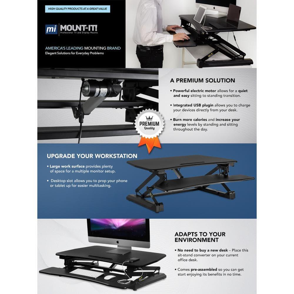 Mount-It! Electric Mobile Adjustable Standing Workstation with Wheels | Rolling Sit Stand Workstation with Programmable Height Adjustment Controller