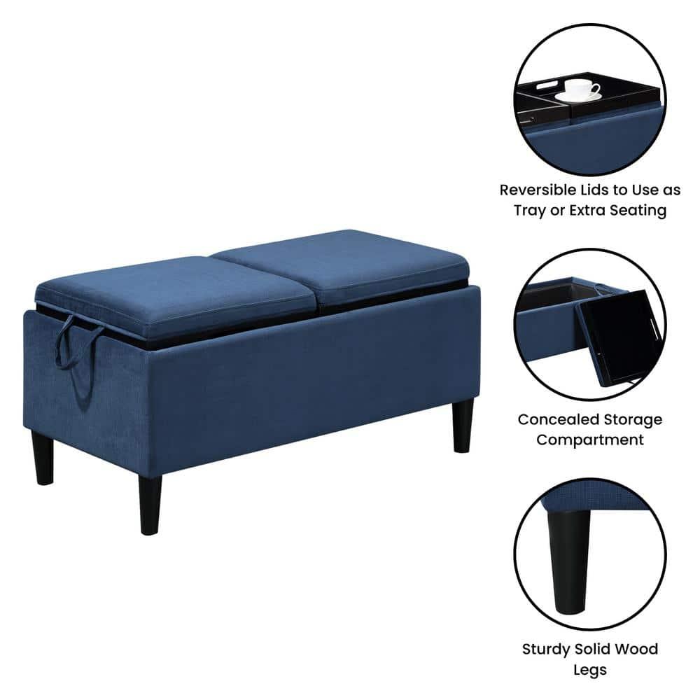 Convenience Concepts Designs4Comfort Magnolia Storage Ottoman with Reversible Trays, Dark Blue Corduroy