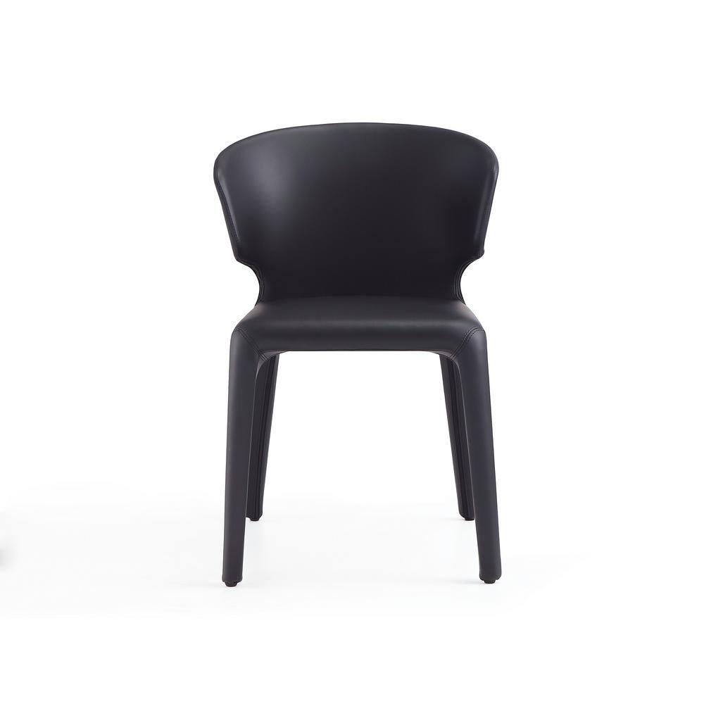 Set of 2 Conrad Faux Leather Dining Chairs Black - Manhattan Comfort: Mid-Century Modern, Metal Frame, Contoured Back