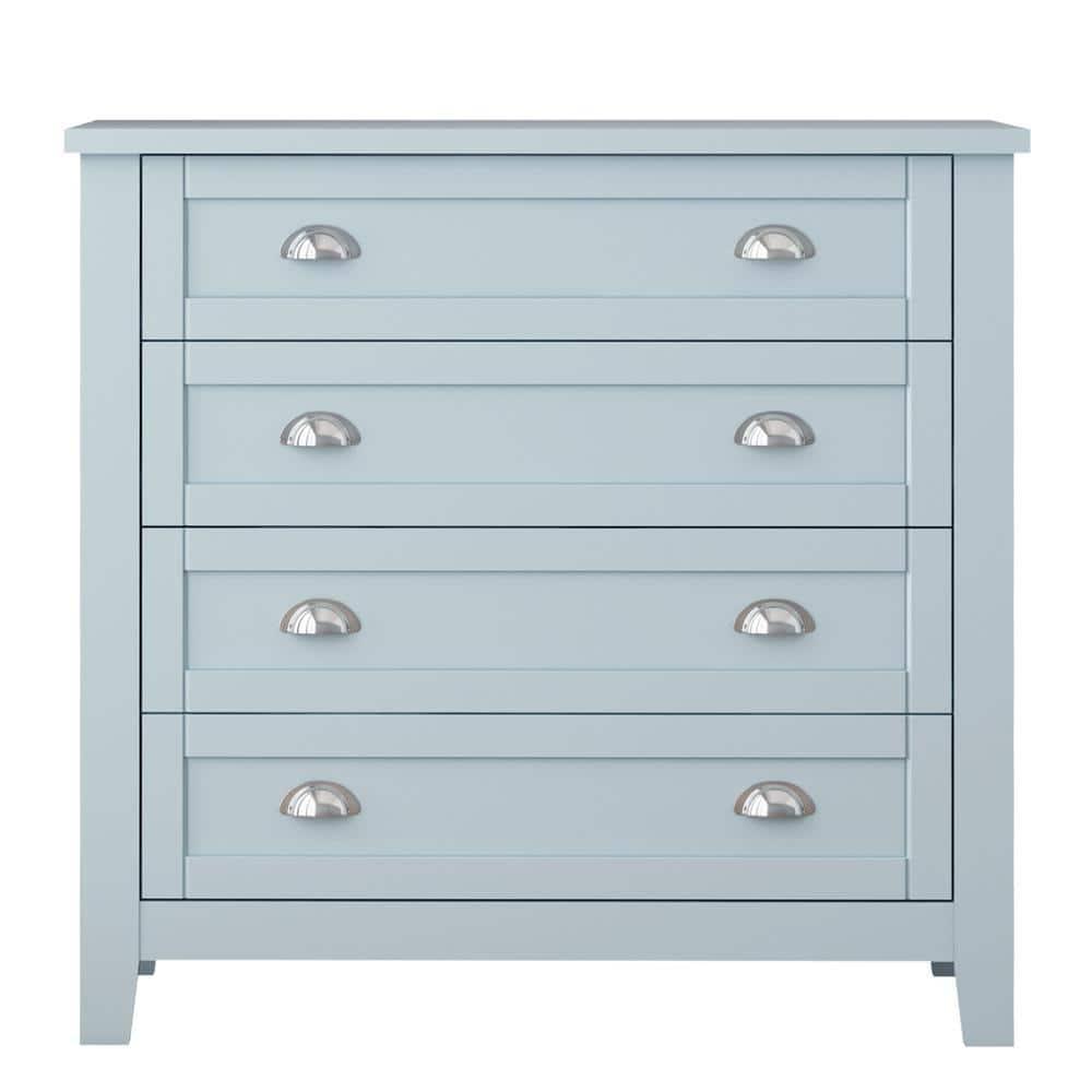 GDFStudio Bowen Grayish Blue Birch Wood Drawer Dresser with Shell Handle, 4 Tier