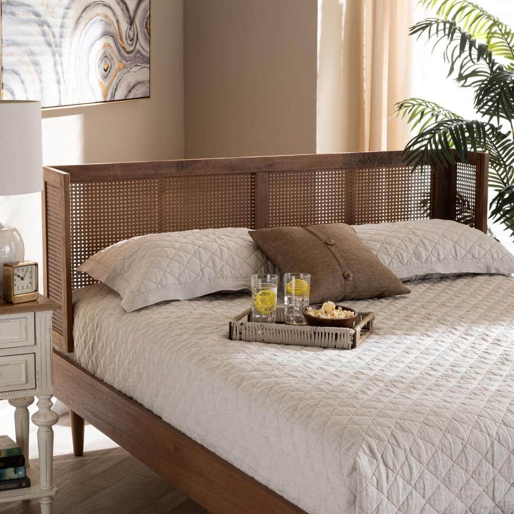 Baxton Studio King Rina Wood Wrap Around Headboard Ash Walnut: Rubberwood Frame, Non-Upholstered