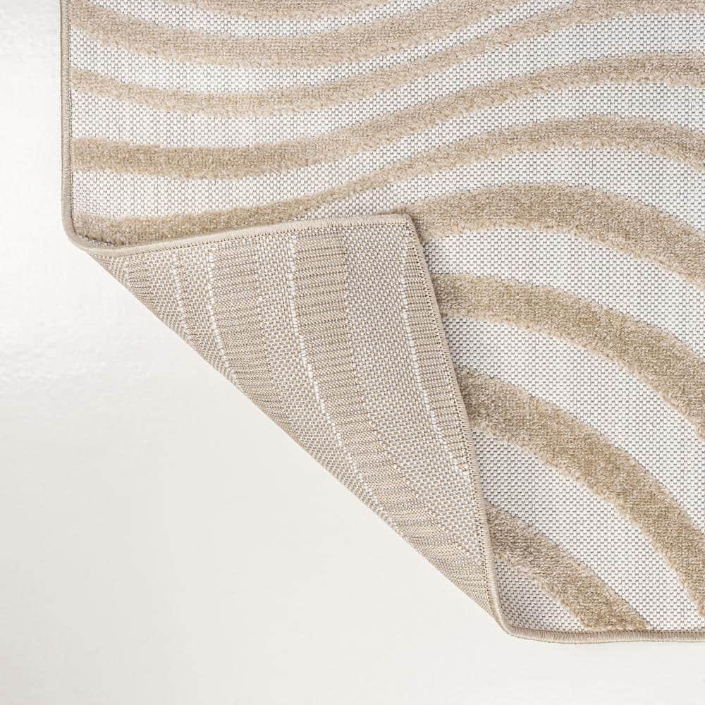 JONATHAN Y Maribo High-Low Abstract Groovy Striped Beige/Cream 5 ft. x 8 ft. Indoor/Outdoor Area Rug