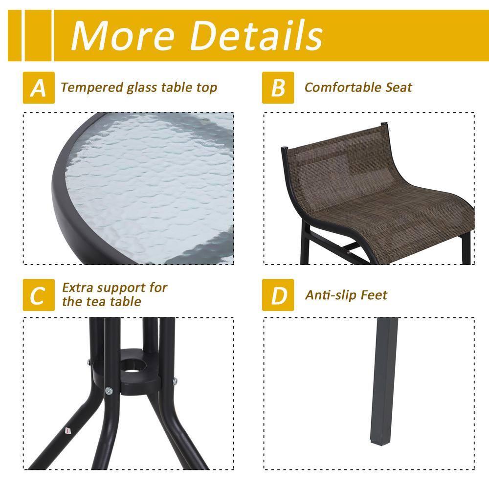 Outsunny 3 Piece Bar Height Outdoor Bistro Set for 2, Round Patio Pub Table 2 Bar Chairs with Comfortable Design & Durable Build, Tan