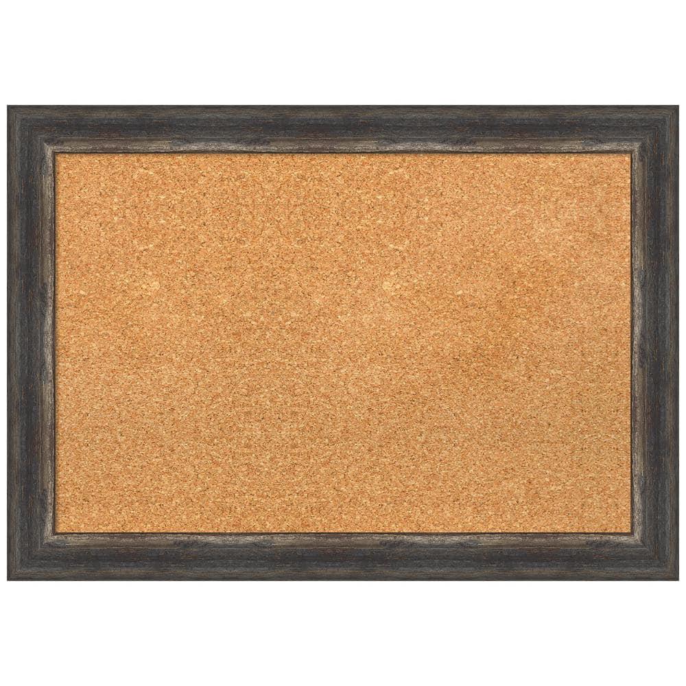 Amanti Art Natural Cork Board Framed Bark Rustic Char Narrow Bulletin Board 27 in. x 19 in.