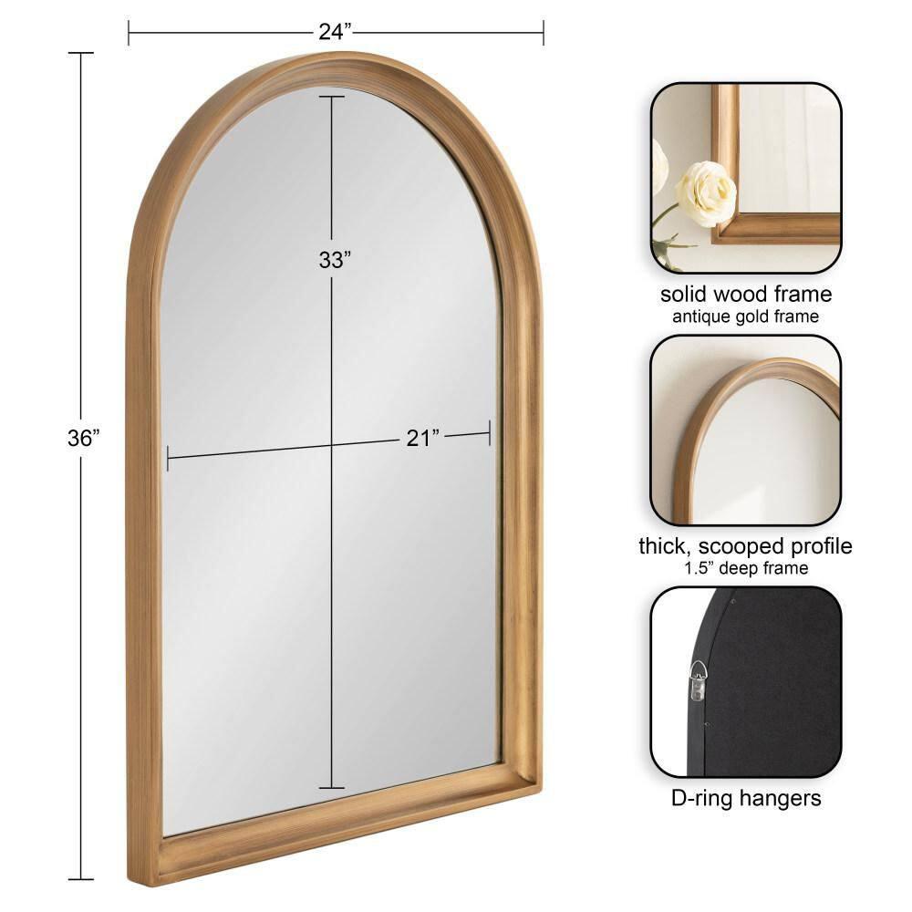 Kate and Laurel Hatherleigh Vintage Arched Wooden Wall Mirror, 24 x 36, Antique Gold, Decorative Arch Mirror for Use as Vanity Bathroom Mirror or Fireplace Mantel Mirror