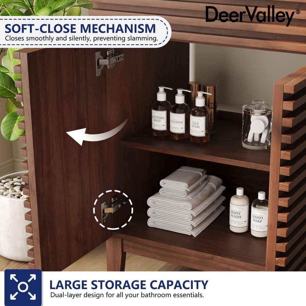 DeerValley  Cove 24" Bathroom Vanity with Ceramic Sink Top, Fully Assembled Mid-Century Wood Bathroom Cabinet Walnut & Reviews | Wayfair