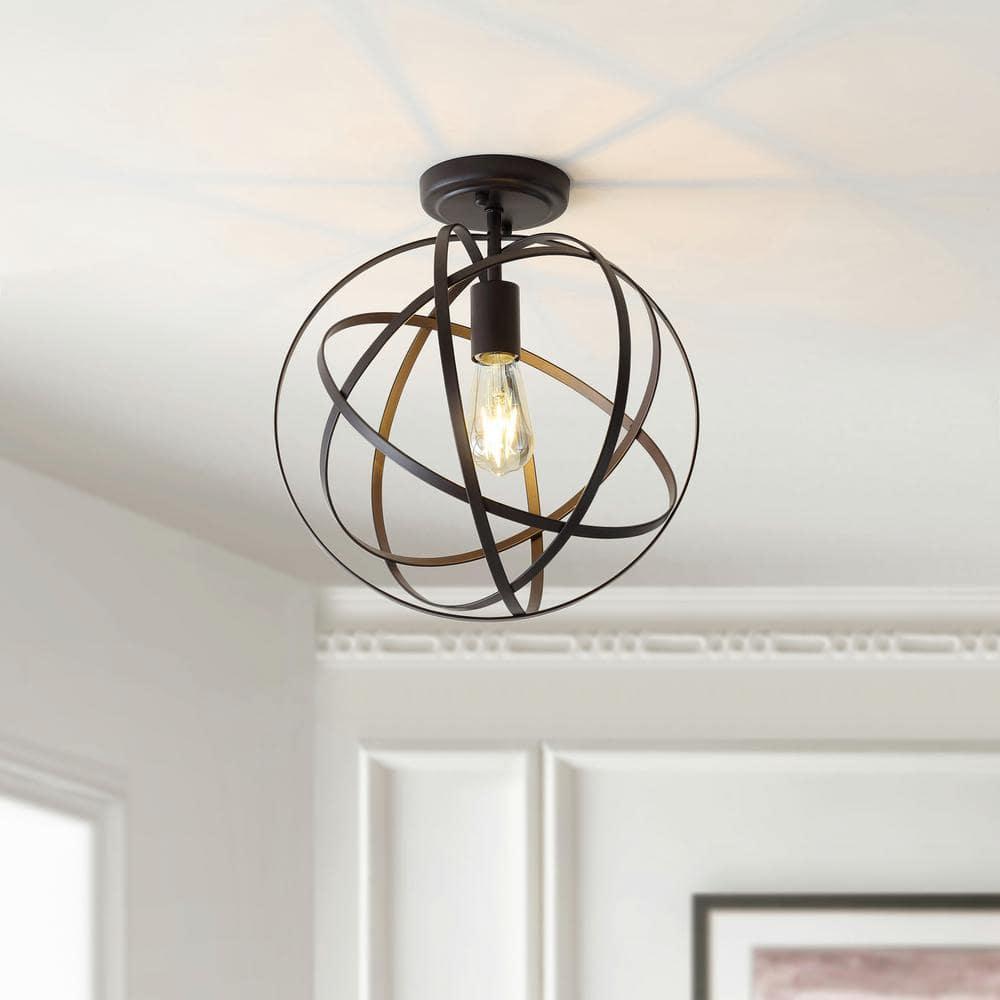 JONATHAN  Y Alma 13" Metal Orb Contemporary 1 -Light 13-in Polished Bronze Semi Flush Mount Light