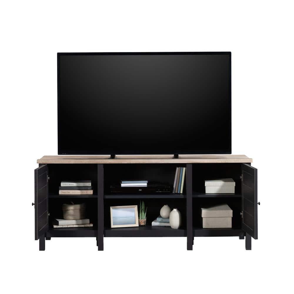 Sauder Cottage Road TV Credenza with Doors for TV's up to 65", Raven Oak Finish