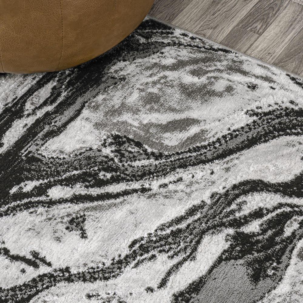 3'x5' Swirl Marbled Abstract, Black/Ivory - JONATHAN Y