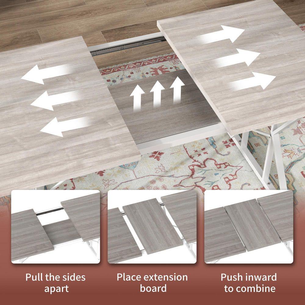 HOMCOM 47"-63" Expandable Dining Table for 4-6 People, Farmhouse Extendable Dining Room Table with Trestle Base, Kitchen Table, Distressed Gray