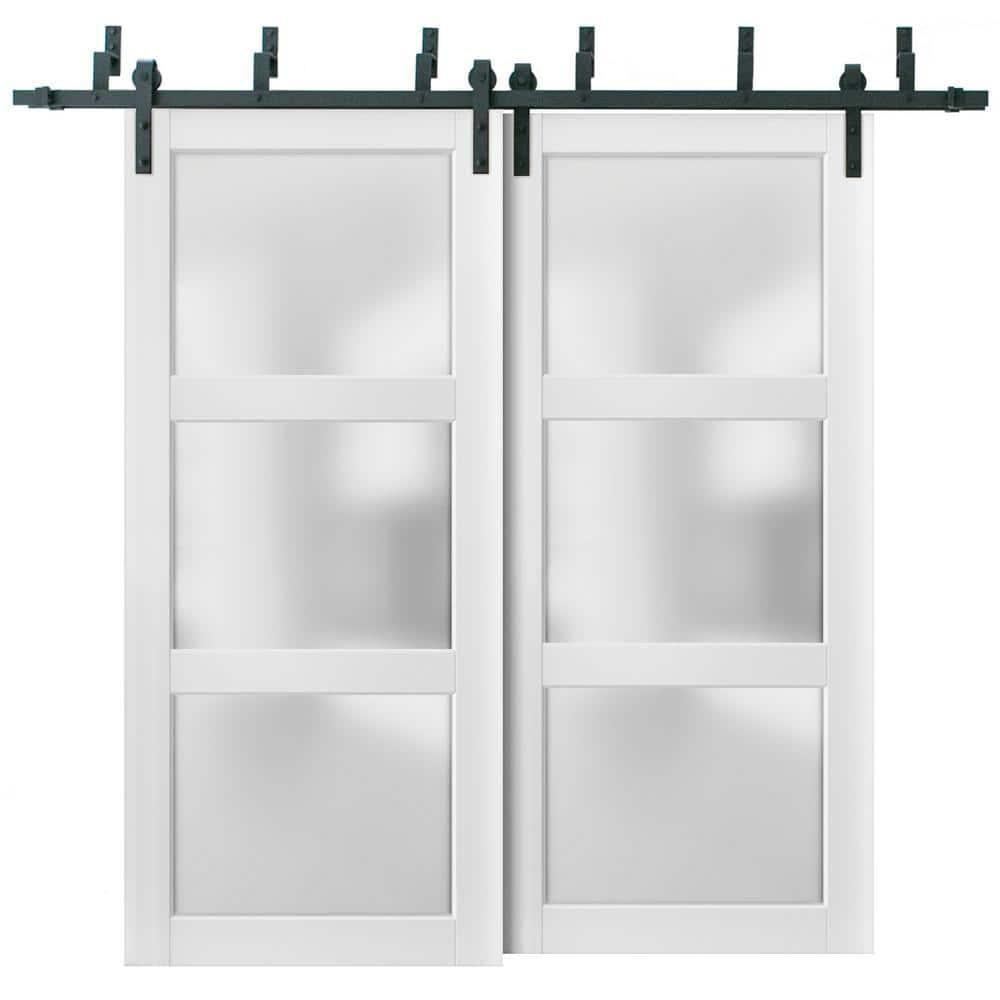 SARTODOORS Felicia Frosted Glass Barn Door with Installation Hardware Kit