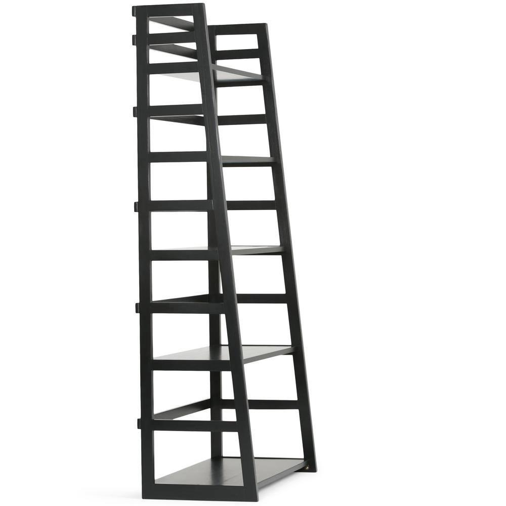 Simpli Home Acadian 30"W Solid Wood 5 Shelf Ladder Bookcase with Open Shelves