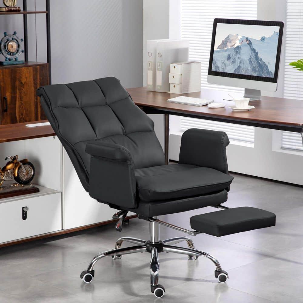 HOMCOM Executive Office Chair with Footrest, Ergonomic Office Chair, Reclining PU Leather Computer Chair, Black