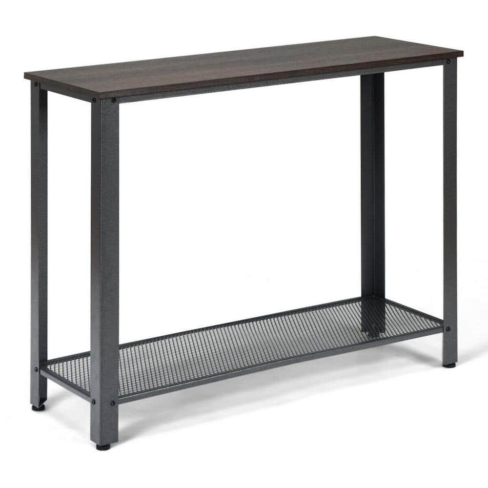 Costway Console Sofa Table W/ Storage Shelf Metal Frame Wood Look Entryway Table Black
