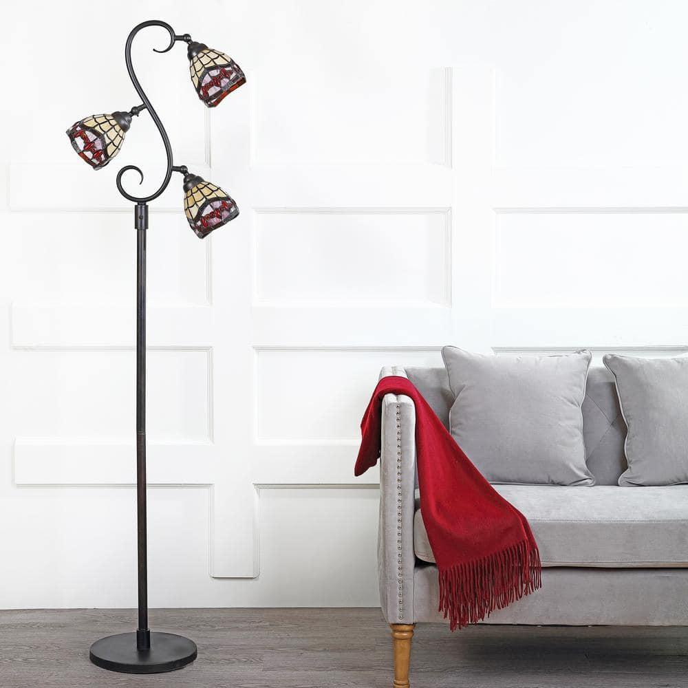 JONATHAN Y JYL8013A Walker Tiffany-Style 70.5" Multi-Light LED Floor Lamp, Traditional for living room, dinning room, bedroom, office Bulb Included, Bronze
