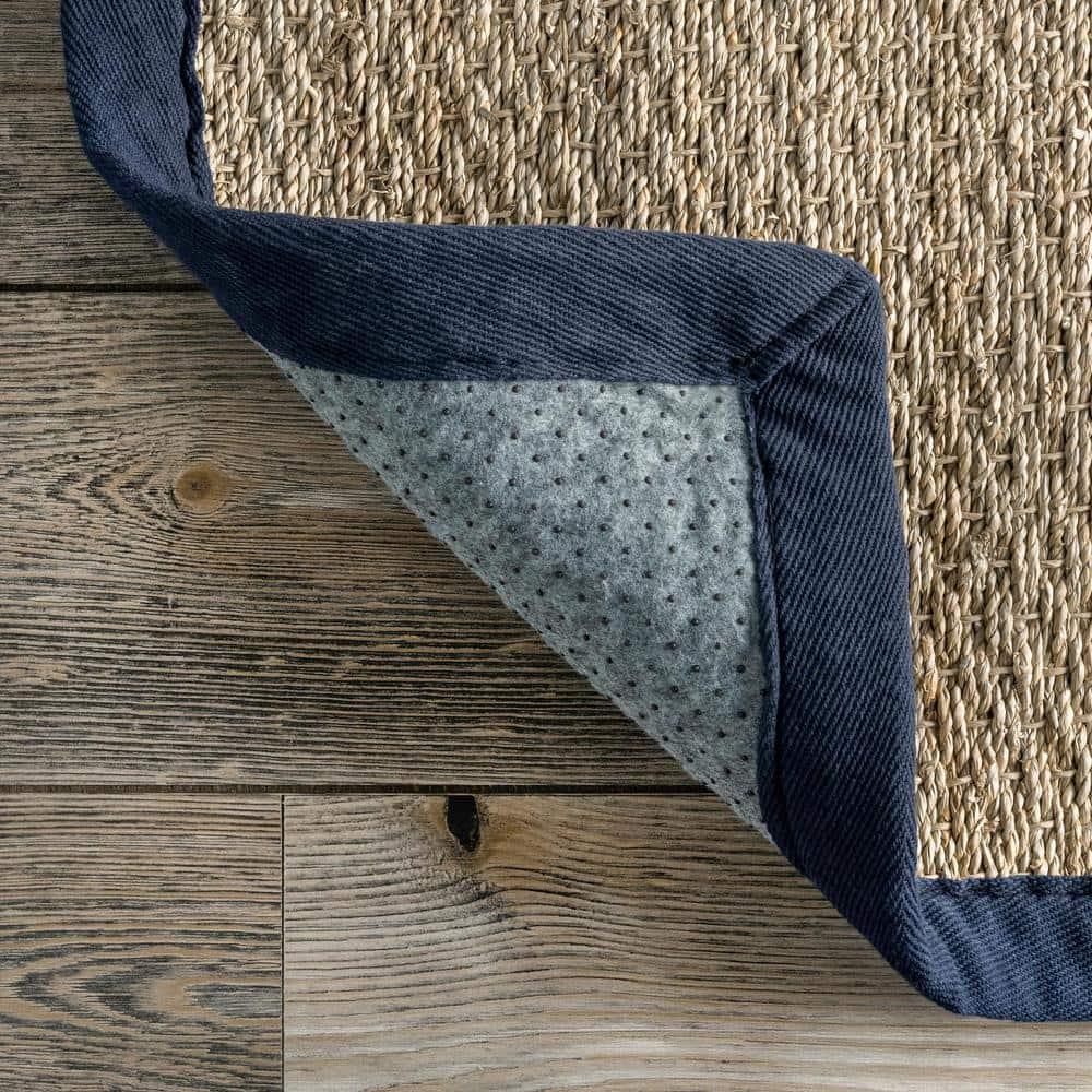 nuLOOM 3x5 Elijah Seagrass Area Rug, Navy, Solid Farmhouse Style, Cotton Bordered, Basketweave, Natural Fiber, For Bedroom, Dining Room, Living Room, Hallway, Office, Kitchen, Entryway