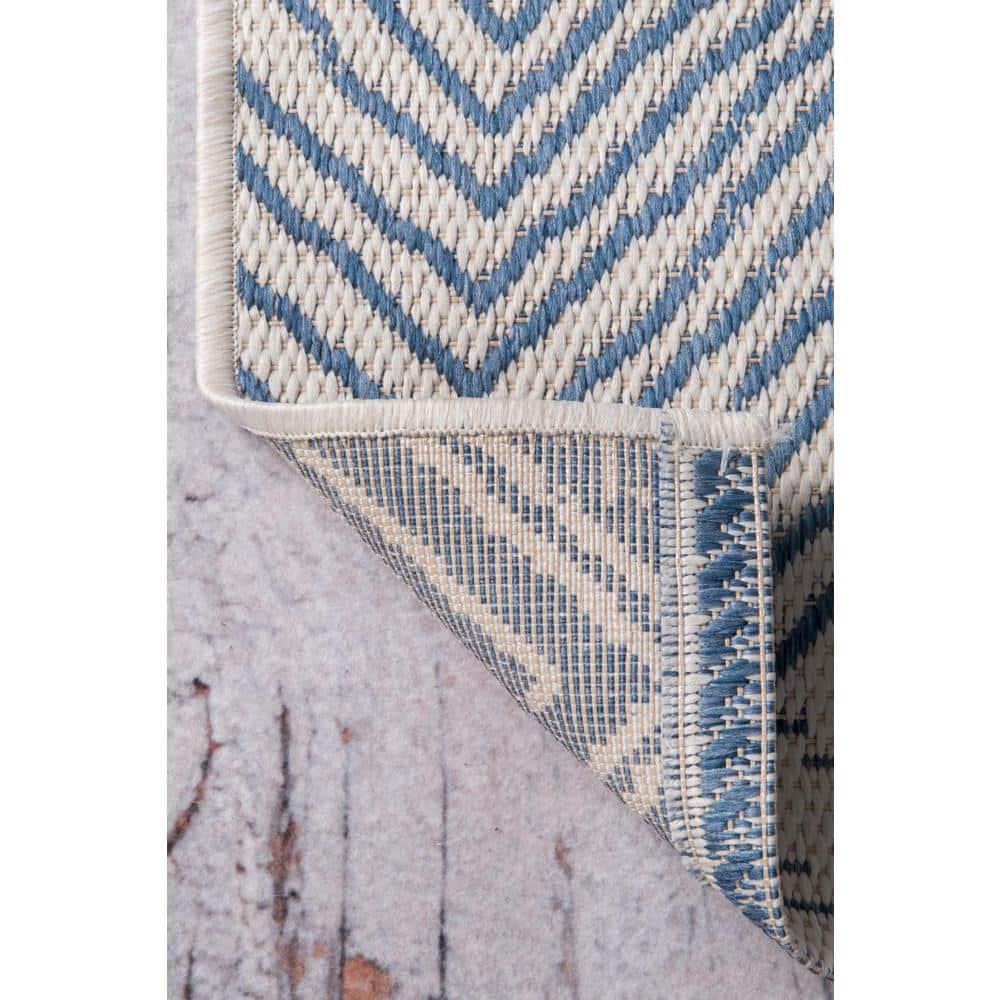 Dunham Abstract Indoor/Outdoor Area Rug for Living Room Patio Deck Front Porch Kitchen, Blue/Ivory