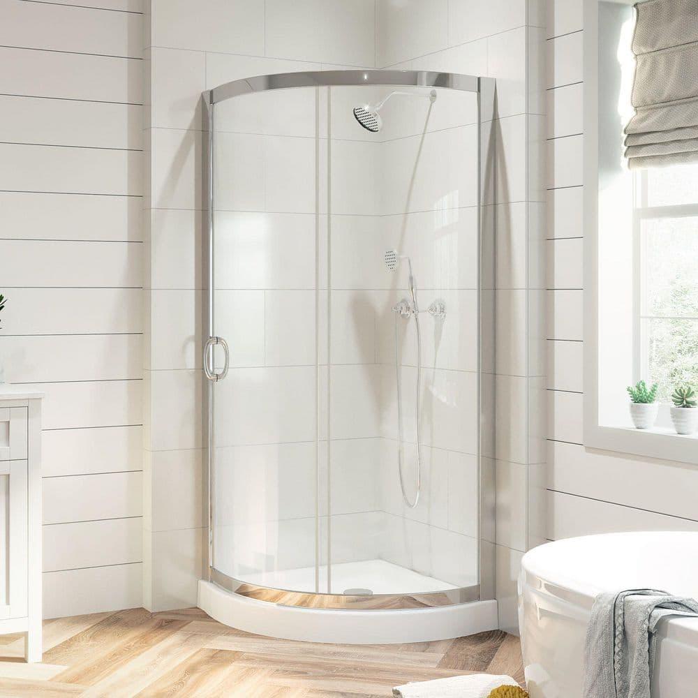 OVE Decors Breeze Premium 33 in. Framed Round Shower Kit w/ Clear Glass, Base