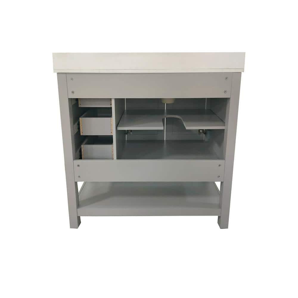 Taylor & Logan 36" Vivien Bathroom Vanity with Open Shelf and 3 Drawers Gray: Stoneware Top, Wood Frame, Single Basin