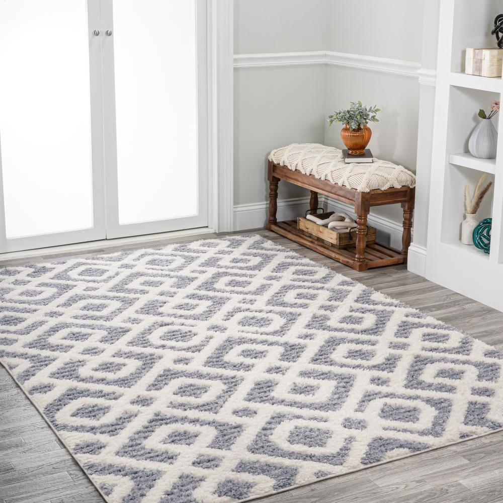 4' x 6' Astrid Retro Trellis High-Low Area Rug, Cream/Gray - JONATHAN Y
